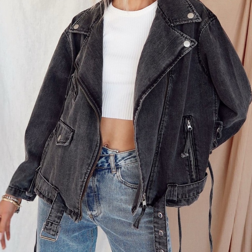Leather denim jacket